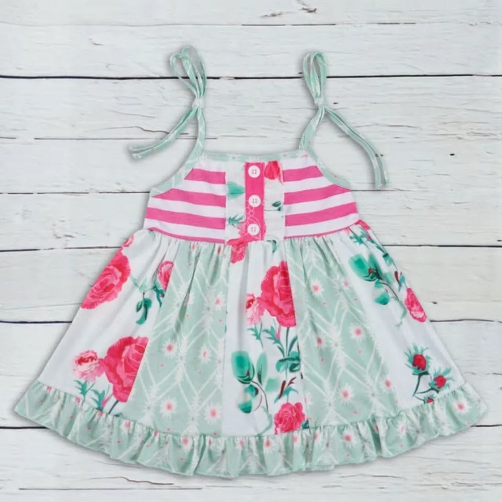 Boutique Floral Striped Sleeveless Ruffle Dress